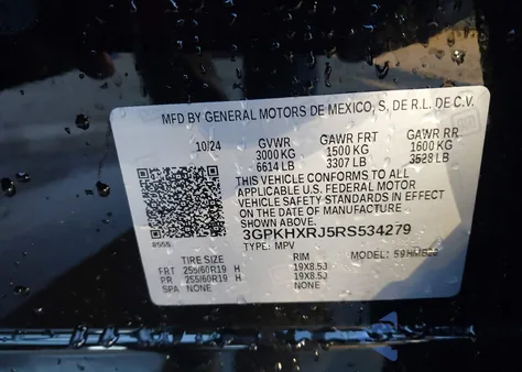 2024 Honda Prologue Touring из США, поврежденный, VIN 3GPKHXRJ5RS534279